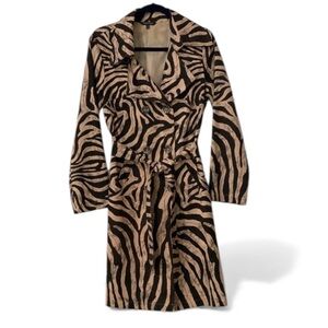 Samuel Dong Zebra Print Belted Trench Coat Medium